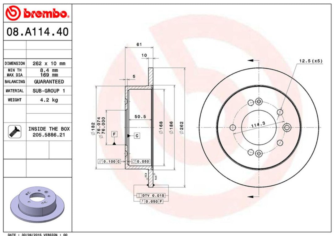 Product of Brembo 08A11440C02 Solid 1 Piece Brake Rotor 