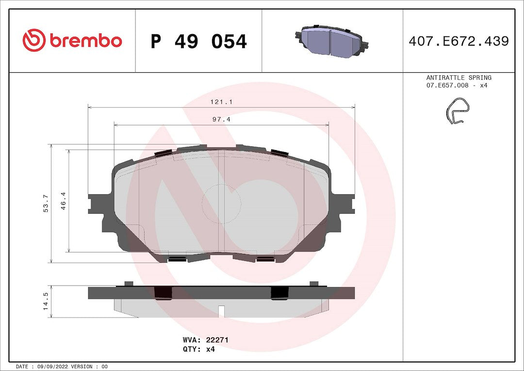 Product of Brembo P49054 Brake Pad - Set Of 4 