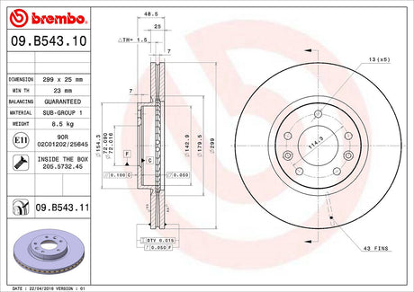 Product of Brembo 09B54311C02 Vented 1 Piece Brake Rotor 