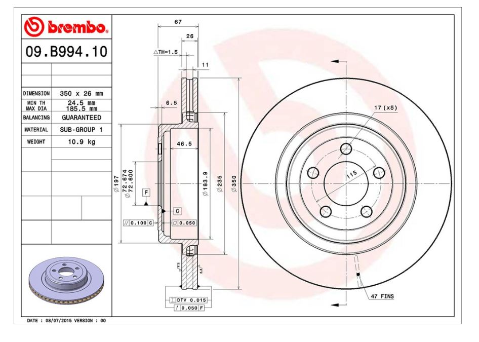 Product of Brembo 09B99410C02 Vented 1 Piece Brake Rotor 