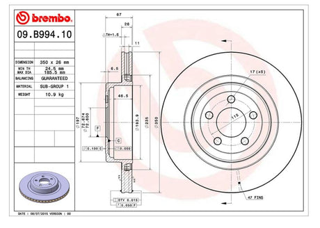 Product of Brembo 09B99410C02 Vented 1 Piece Brake Rotor 