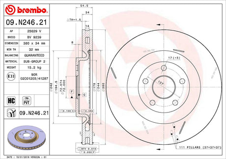 Product of Brembo 09N24621C02 Vented 1 Piece Brake Rotor 