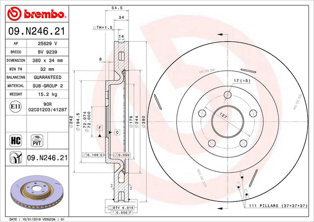 Product of Brembo 09N24621C02 Vented 1 Piece Brake Rotor 