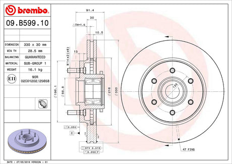 Product of Brembo 09B59910C02 Vented 1 Piece Brake Rotor 