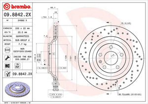Product of Brembo 0988422XC02 Xtra Vented Cross Drilled 1 Piece Brake Rotor 