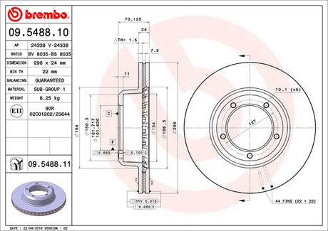Product of Brembo 09548811C02 Vented 1 Piece Brake Rotor 