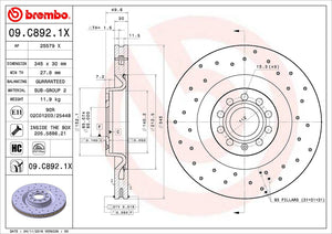 Product of Brembo 09C8921XC02 Xtra Vented Cross Drilled 1 Piece Brake Rotor 