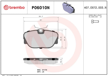 Brembo P06010n Brake Pad||p06010n_2.Jpg||86||brmp06010n||2091529