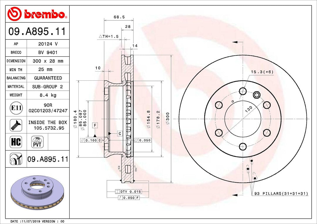 Brembo 09a89511c02 Brake Rotor||09.A895.11_2.Jpg||87||brm09a89511||1233050