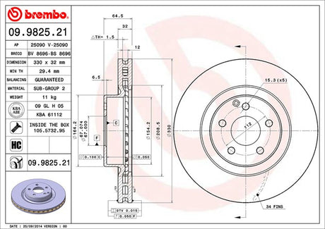 Product of Brembo 09982521C02 Vented 1 Piece Brake Rotor 