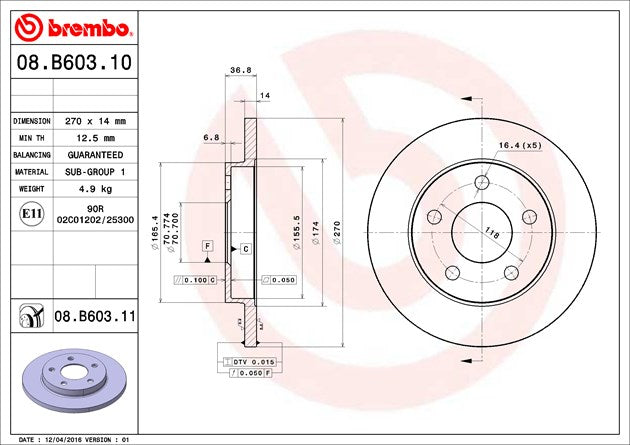 Product of Brembo 08B60311C02 Solid 1 Piece Brake Rotor 