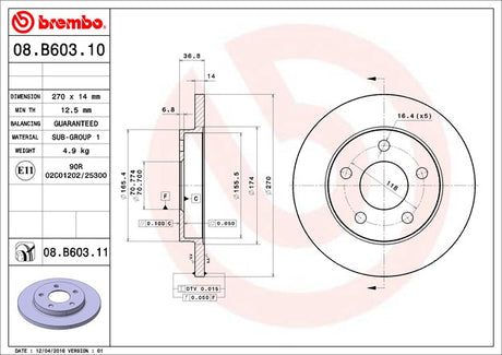 Product of Brembo 08B60311C02 Solid 1 Piece Brake Rotor 
