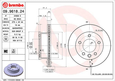 Product of Brembo 09961824C02 Vented 1 Piece Brake Rotor 