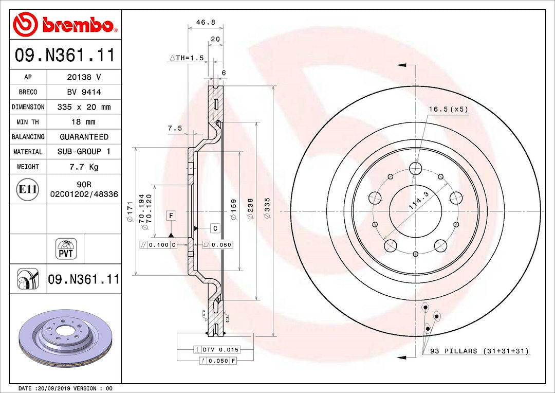 Product of Brembo 09N36111C02 Vented 1 Piece Brake Rotor 
