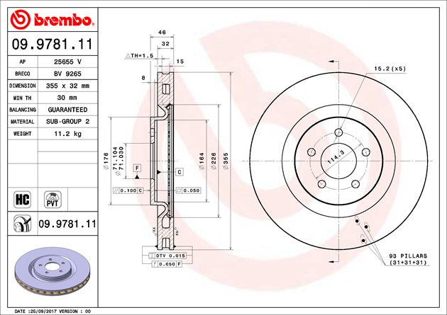 Product of Brembo 09978111C02 Vented 1 Piece Brake Rotor 