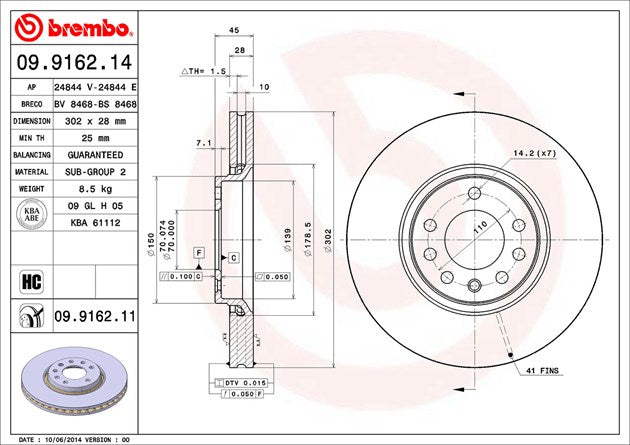 Product of Brembo 09916211C02 Vented 1 Piece Brake Rotor 