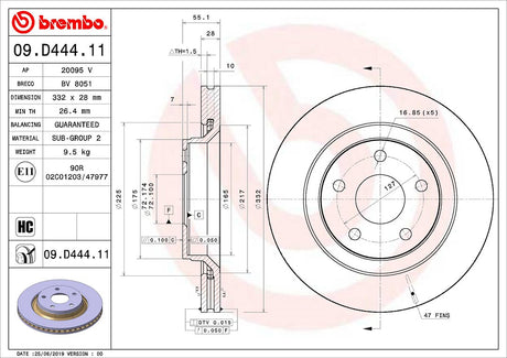 Product of Brembo 09D44411C02 Vented 1 Piece Brake Rotor 