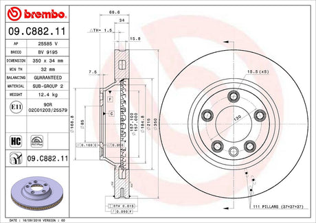 Product of Brembo 09C88211C02 Vented 1 Piece Brake Rotor 
