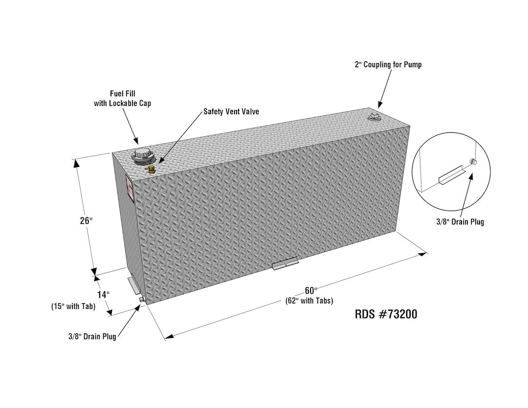 Product of RDS Tanks 73200PC Diesel/ Gasoline Liquid Transfer Tank 90 Gallon Rectangular 