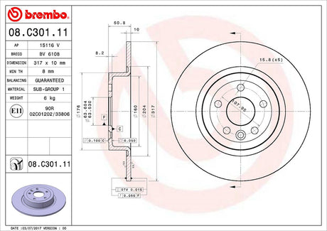 Product of Brembo 08C30111C02 Solid 1 Piece Brake Rotor 