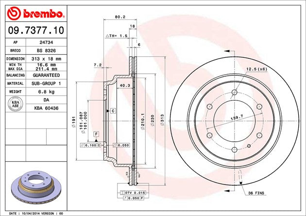 Product of Brembo 09737710C02 Vented 1 Piece Brake Rotor 