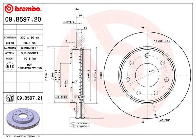 Product of Brembo 09B59721C02 Vented 1 Piece Brake Rotor 