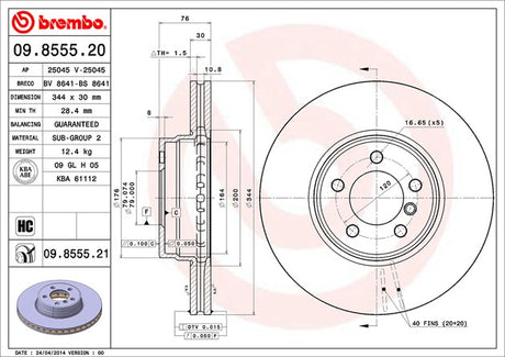 Product of Brembo 09855521C02 Vented 1 Piece Brake Rotor 