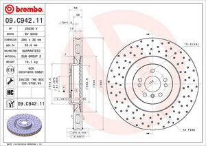 Product of Brembo 09C94211C02 Vented Cross Drilled 1 Piece Brake Rotor 