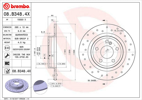 Product of Brembo 08B3484XC02 Xtra Solid Cross Drilled 1 Piece Brake Rotor 