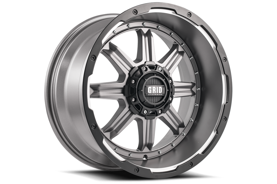 Product of Grid Wheels 17x9 Anthracite Gray With Black Lip Wheel - 8x7.08 Bolt Pattern 