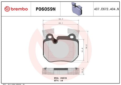 Brembo P06059n Brake Pad||p06059n_2.Jpg||86||brmp06059n||2091532