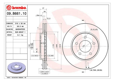 Product of Brembo 09B66110C02 Vented 1 Piece Brake Rotor 