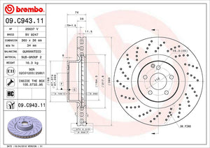 Product of Brembo 09C94311C02 Vented Cross Drilled 1 Piece Brake Rotor 