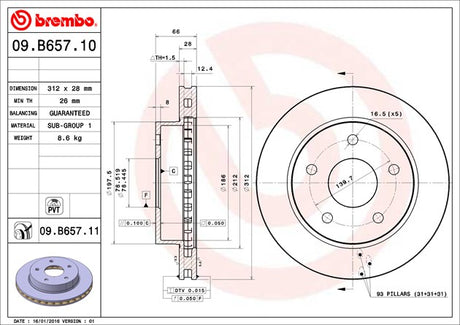 Product of Brembo 09B65711C02 Vented 1 Piece Brake Rotor 