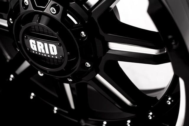 Product of Grid Wheels 17x9 Gloss Black With Natural Accents Wheel - 8x6.69 Bolt Pattern 