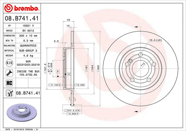 Product of Brembo 08B74141C02 Solid 1 Piece Brake Rotor 