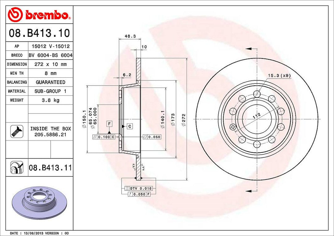 Product of Brembo 08B41311C02 Solid 1 Piece Brake Rotor 
