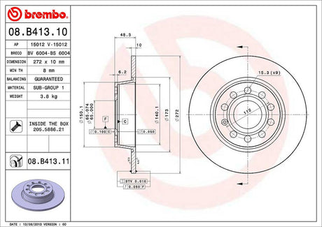 Product of Brembo 08B41311C02 Solid 1 Piece Brake Rotor 