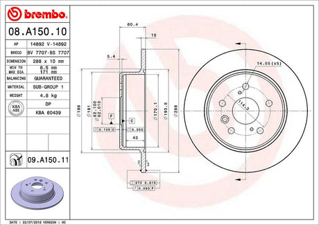 Product of Brembo 08A15011C02 Solid 1 Piece Brake Rotor 