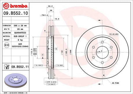 Product of Brembo 09B55211C02 Vented 1 Piece Brake Rotor 