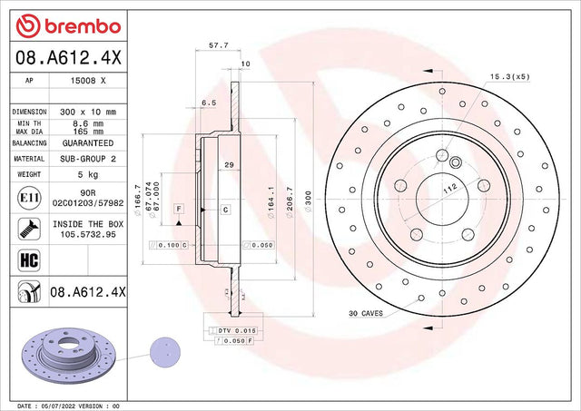 Brembo 08a6124xc02 Brake Rotor||08a6124xc02.Jpg||85||brm08a6124x||1684135