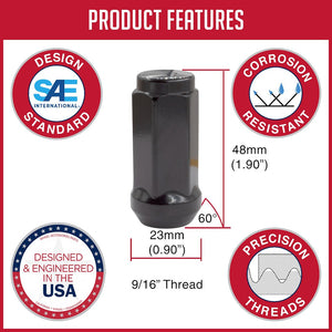 Product of Coyote Wheel Accessories 301167BLK 60 Degree Conical Bulge 9/16x18 Lug Nut 