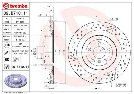 Product of Brembo 09B71011C02 Vented Cross Drilled 1 Piece Brake Rotor 