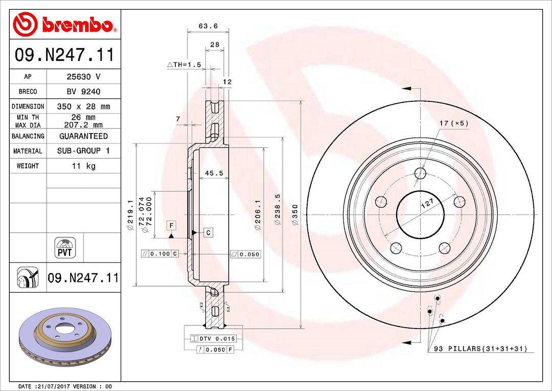 Product of Brembo 09N24711C02 Vented 1 Piece Brake Rotor 