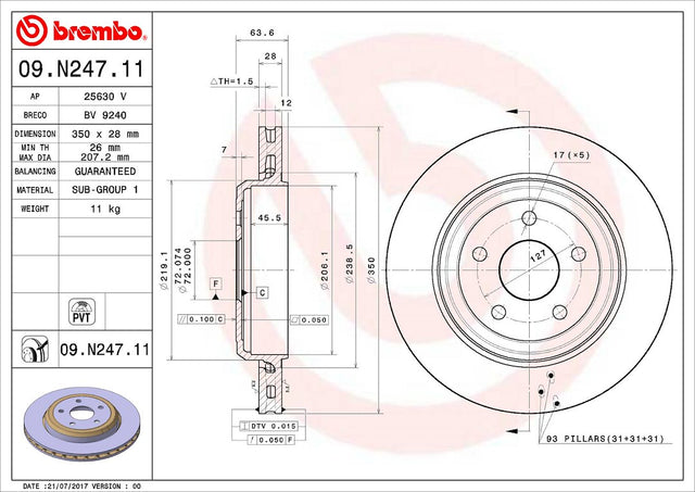 Product of Brembo 09N24711C02 Vented 1 Piece Brake Rotor 