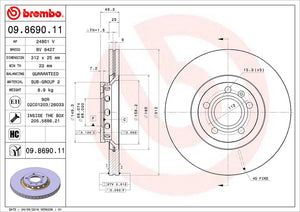 Product of Brembo 09869011C02 Solid 1-Piece Brake Rotor 