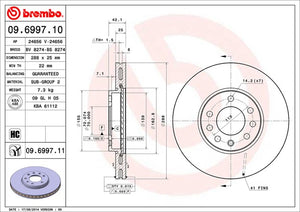 Product of Brembo 09699711C02 Vented 1 Piece Brake Rotor 
