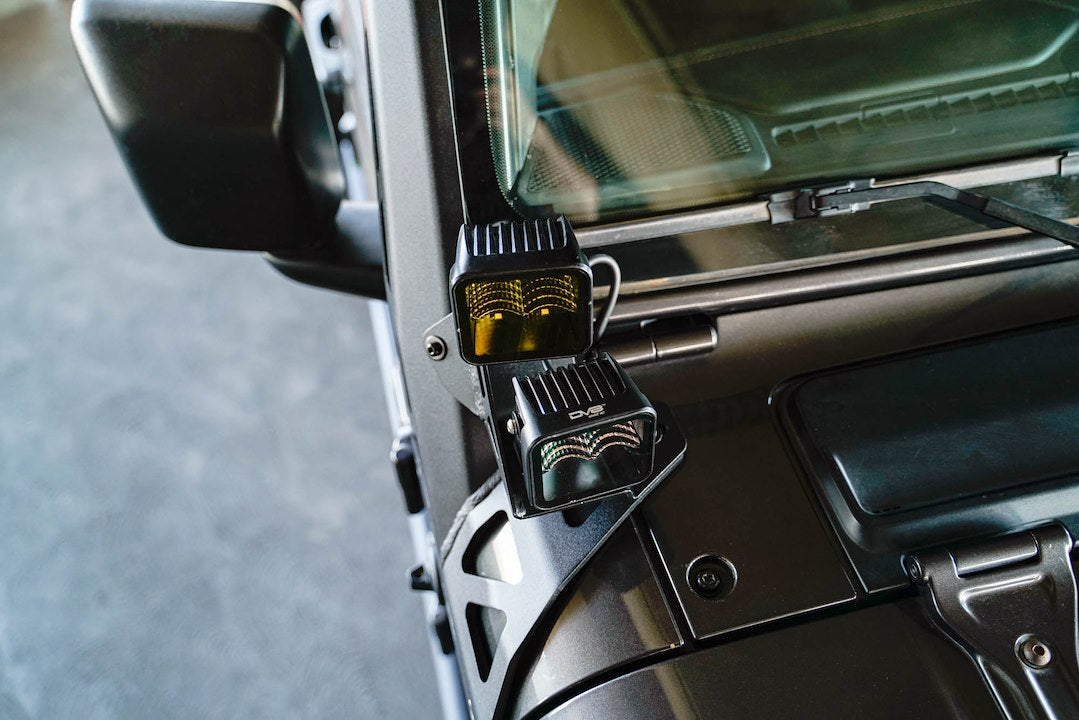 Dv8 Offroad Lbjl-11 Light Bar Mounting Kit||wrangler-Jl-_-Gladiator-Jt-A-Pillar-Dual-Light-Pod-Mounts_Installed_4.Jpg||92||dv8lbjl11||1627968
