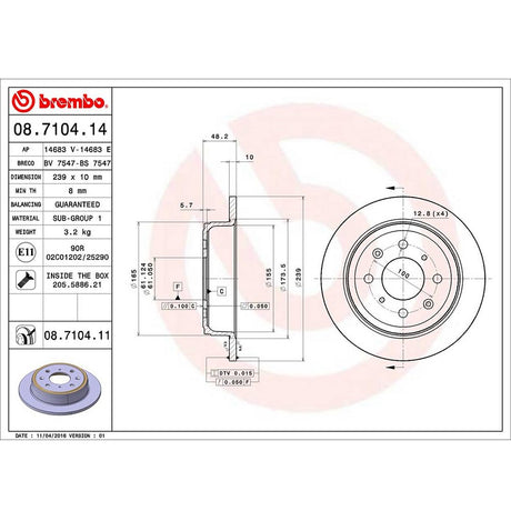 Product of Brembo 08710411C02 Solid 1 Piece Brake Rotor 