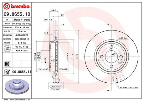 Product of Brembo 09865511C02 Vented 1 Piece Brake Rotor 